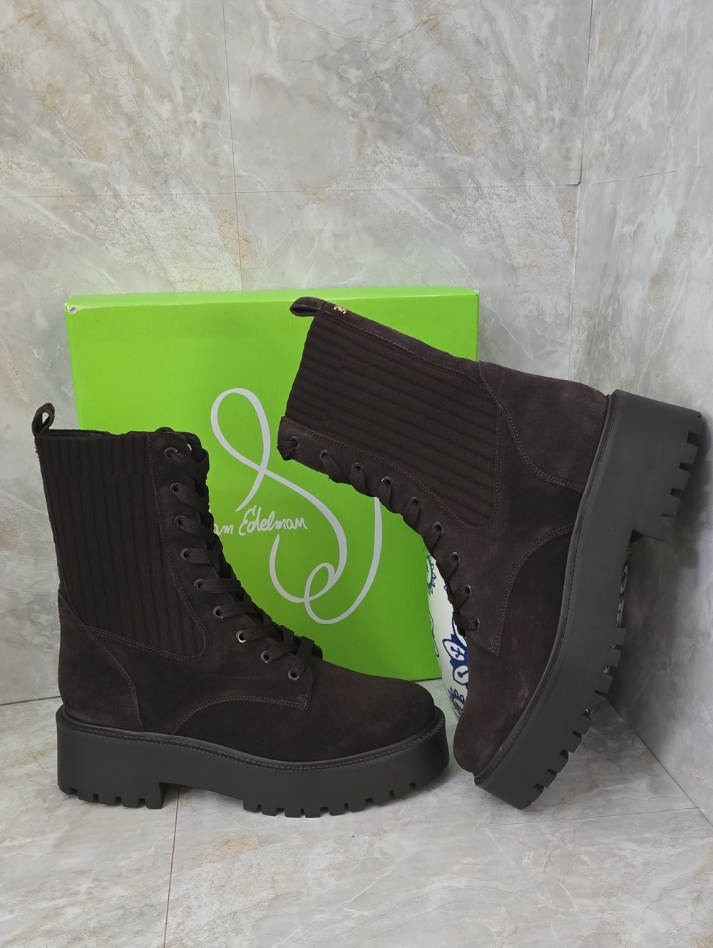 Sam Edelman Evina Suede Combat Platform Boots Brown 8.5 NEW